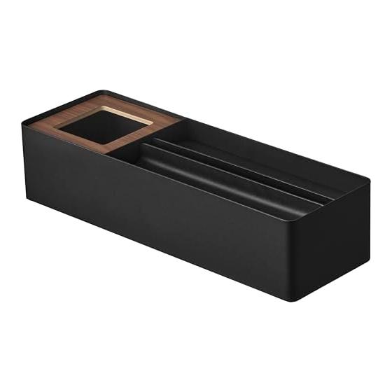 Yamazaki Paper Towel & Dust Organizer Black Body: W39.5 X D13.1 X H11.2cm Tower Tissue Case Trash Can with Washable Inner Box 10746