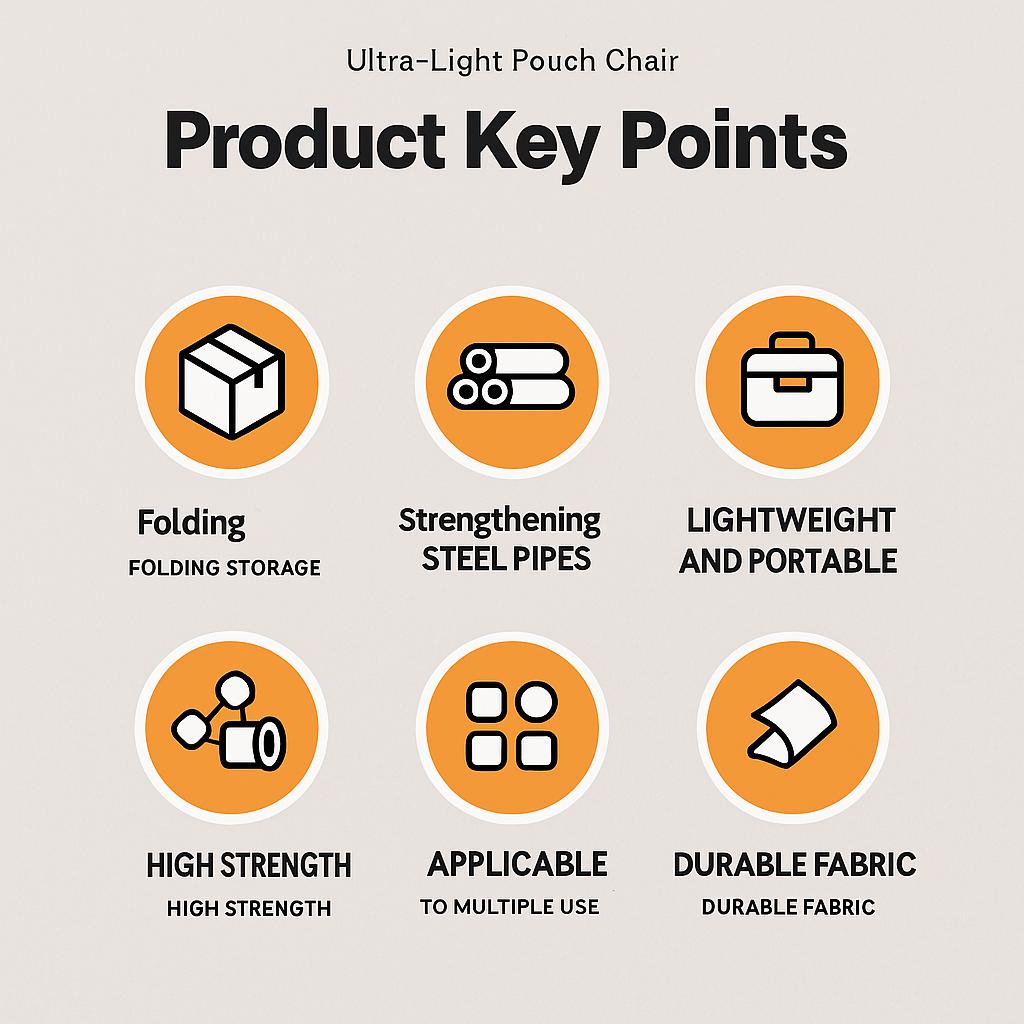 Ultra-Light Pouch-Style Folding Chair – Portable High-Load Camping, Hiking & Queue Seat - Black