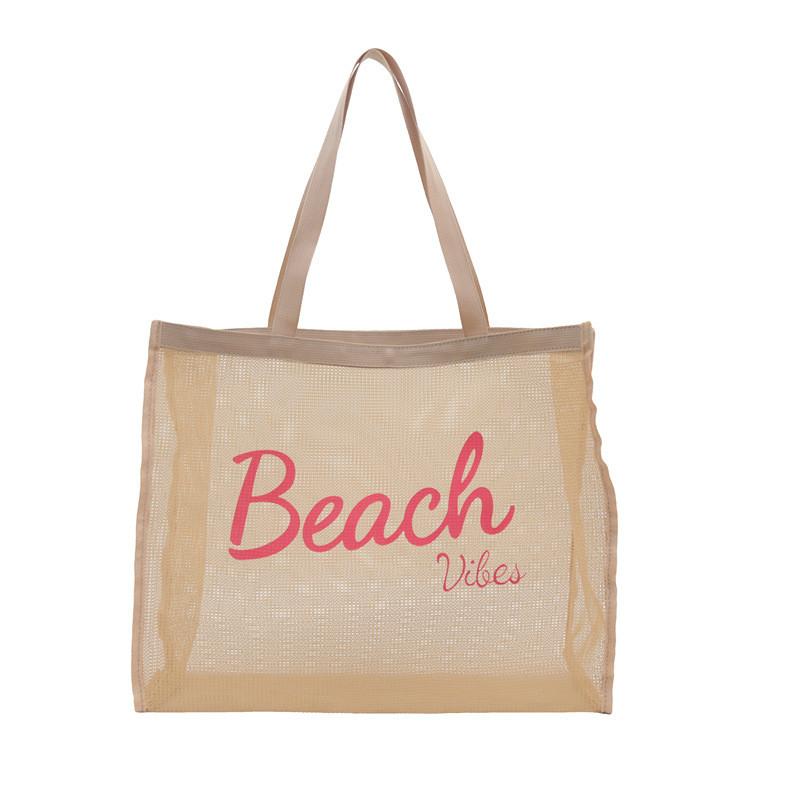 Large Nylon Shopping Bag With Transparent Mesh And Inner Pocket For Daily Carry