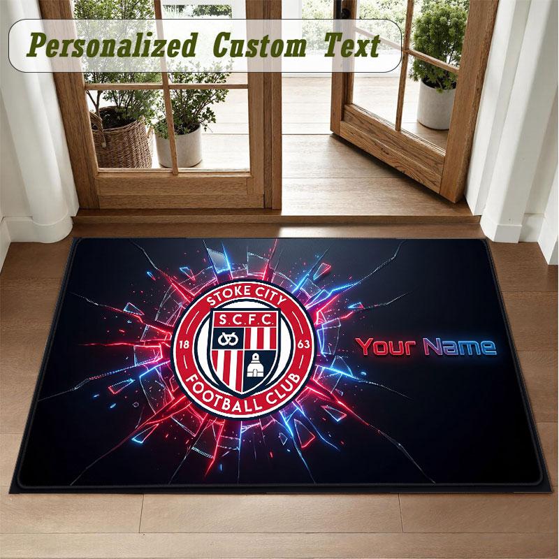 Crystal Velvet Square Rug Custom NameStoke City FC Pattern Non Slip Home Floor Decor Rug