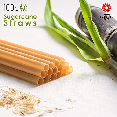 Biodegradable Sugarcane Straws, 210mm Long, 6mm Diameter, Individually Wrapped In Paper, Pack of 200