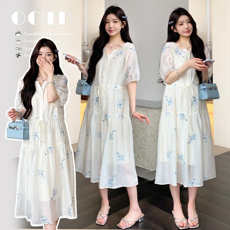 2026 Summer French-Style Embroidered Long/Short Sleeve Dress Extra Large