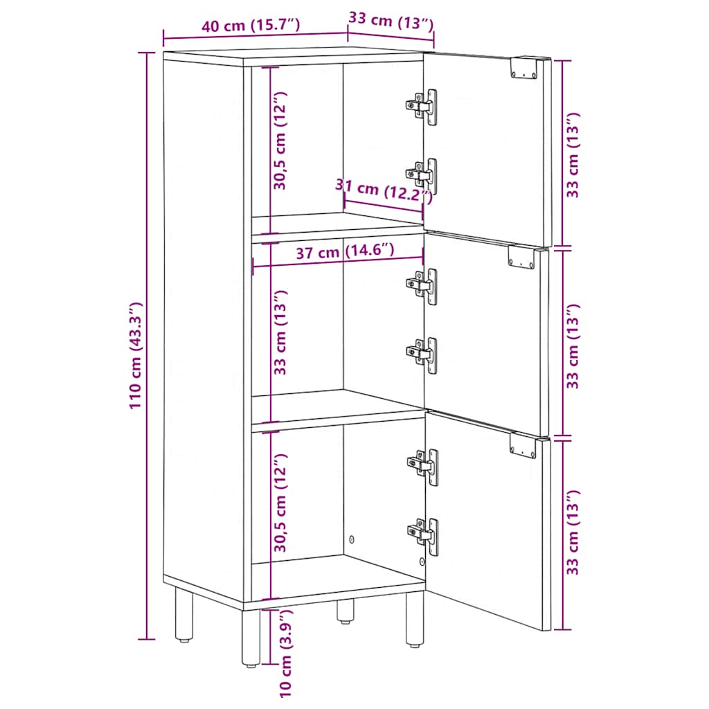 Highboard Black 40x33x110 Cm Particle Board