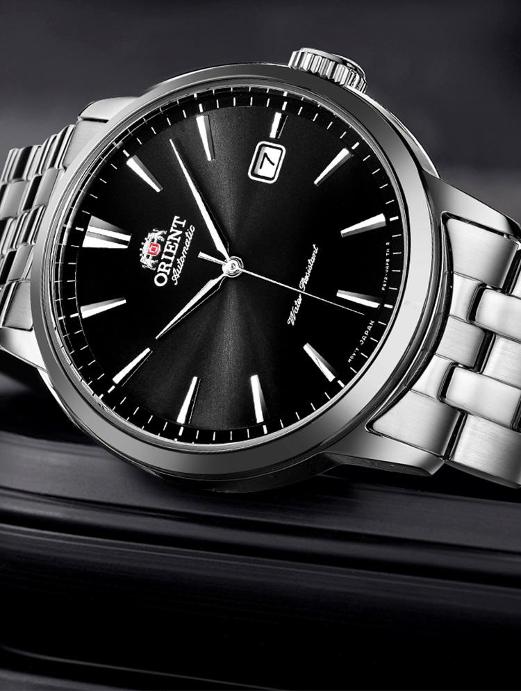 ORIENT Mechanische Herrenuhr Vollautomatisch Wasserdicht Mechanische Uhr, Stahlband Schwarzes Zifferblatt RA-AC0F01B10B