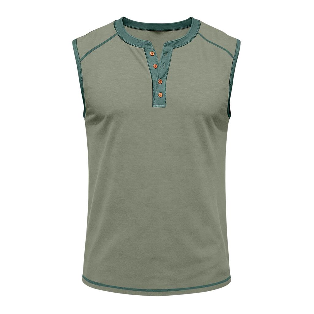 Men Sleeveless Henley Shirt Casual Athletic Tank Top Button Front Muscle Fit Summer Workout Shirt for Outdoor Sports