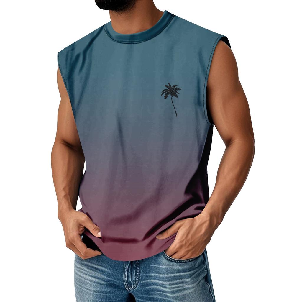 Men's Summer Print Round Neck Gradient Sports Casual Sleeveless Vest