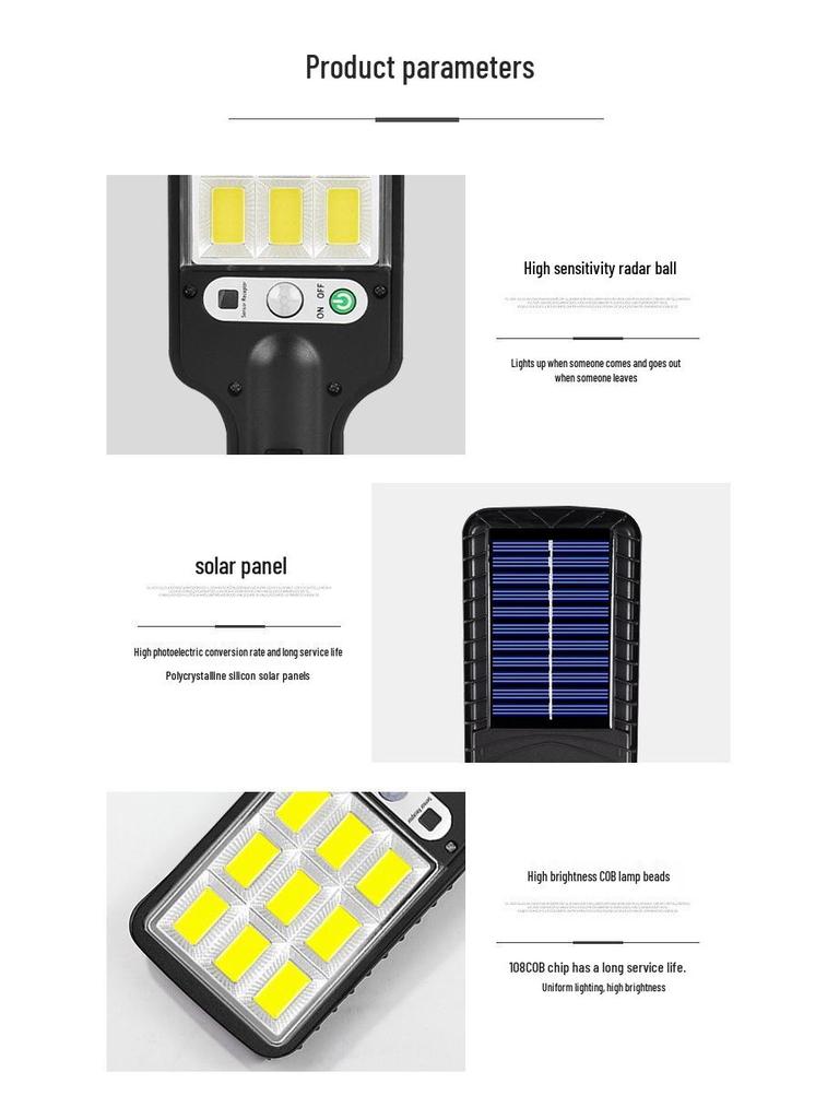 Solar LED Wall Light with Remote, COB Sensors, Waterproof for Outdoor Use