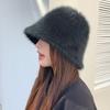 A Warm and Faceless Korean Version of A Versatile Basin Hat with A Faux Rabbit Fur Bucket Hat