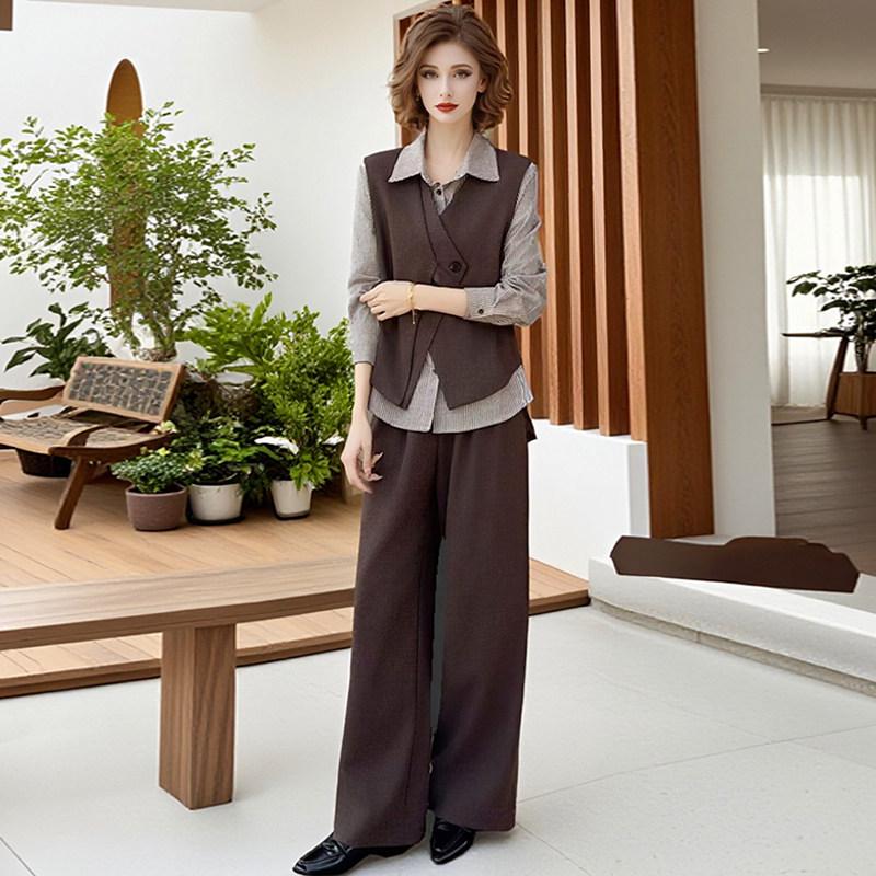 Fei Meng Yi Women s Elegant Spring Set: Drape Shirt, Vest, Outerwear & Casual Pants M (80-100 jin)