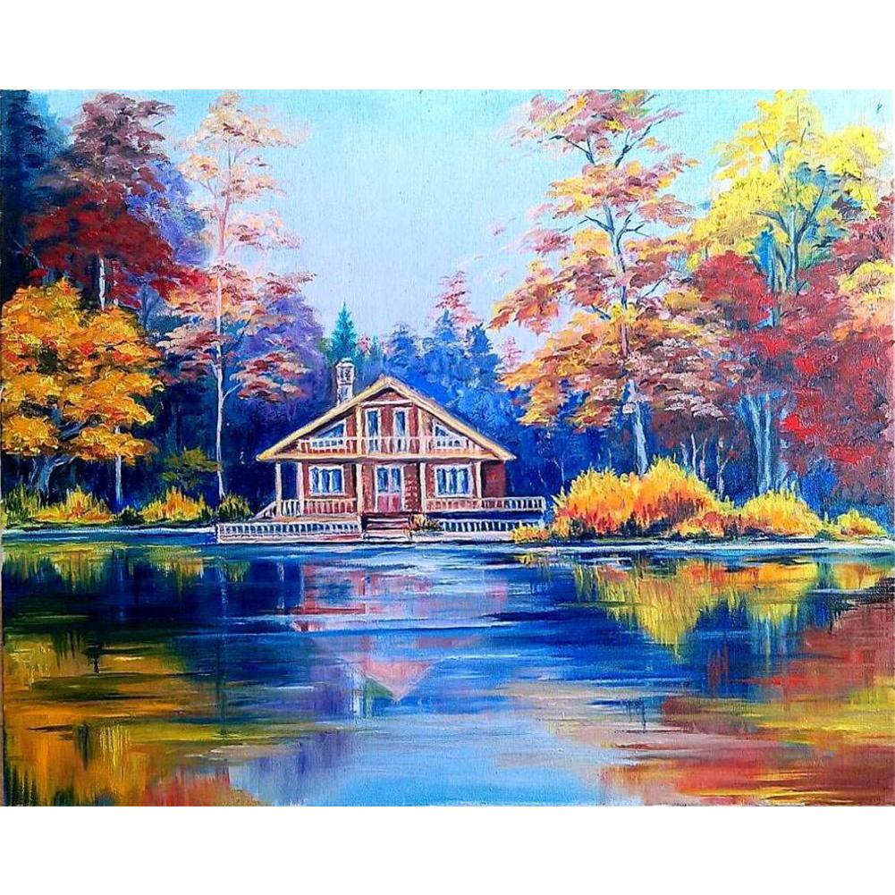 Cheap Frameless Oil Paint By Numbers Autumn DIY Canvas Picture Craft