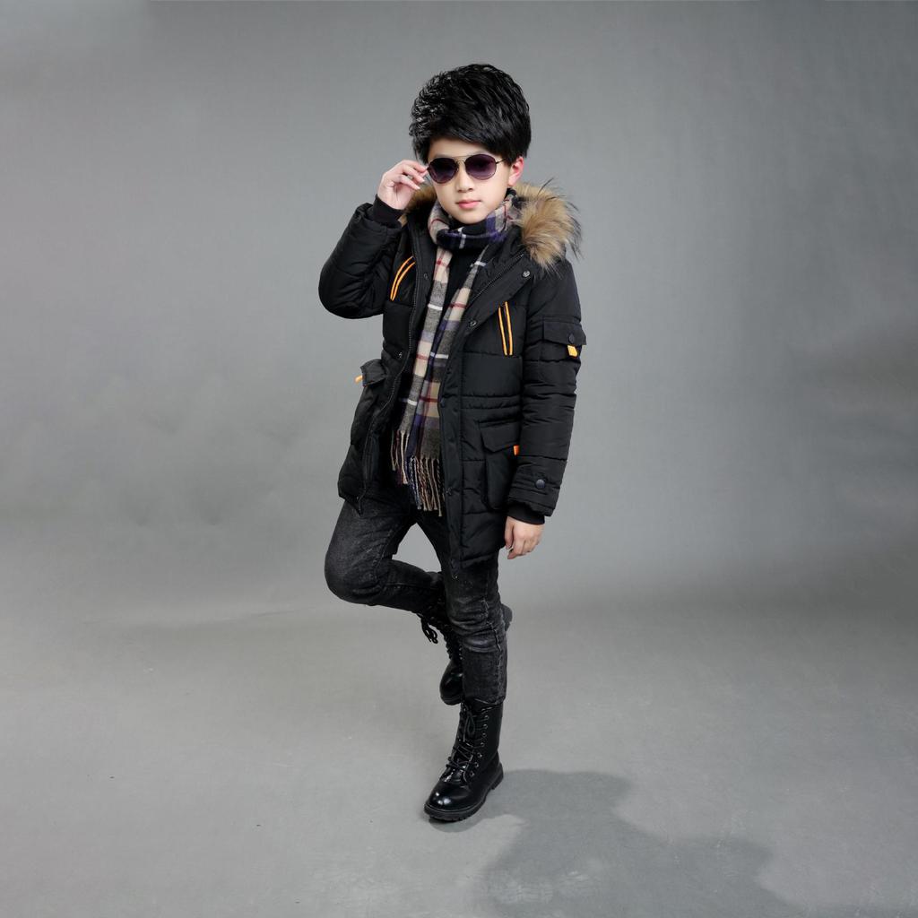 Dicke Warme Winter Jungen Jacke Lang Kapuze Oberbekleidung Junge Kinder Windbreaker Mantel