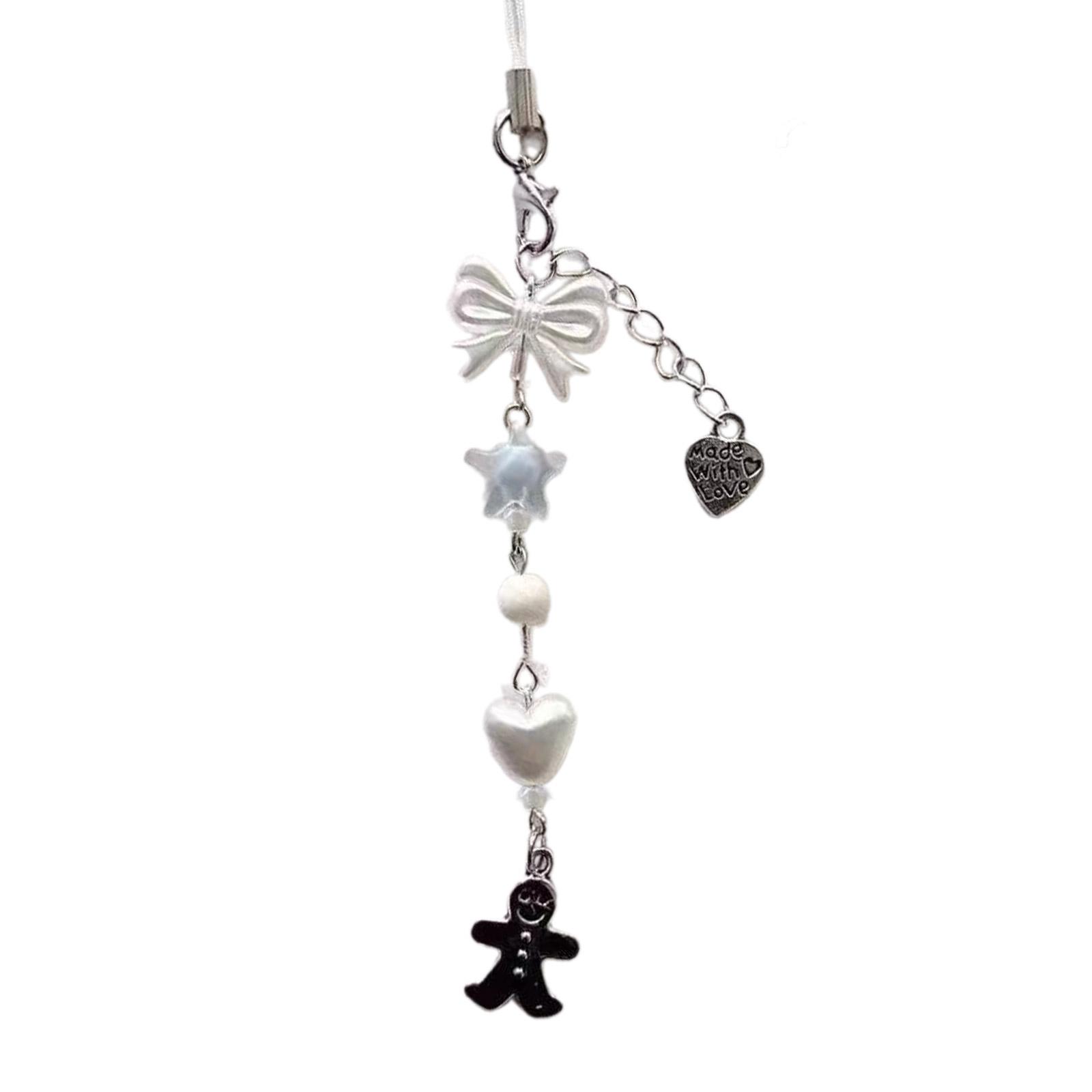 

Colorful Beaded Keyring Handmade Bowknot Star Heart Keychain Acrylic Bag Charm Pendant for Phone and Key Decoration