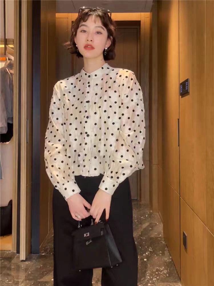 Women's 2025 Spring French Polka Dot Short Jacket-Shirt