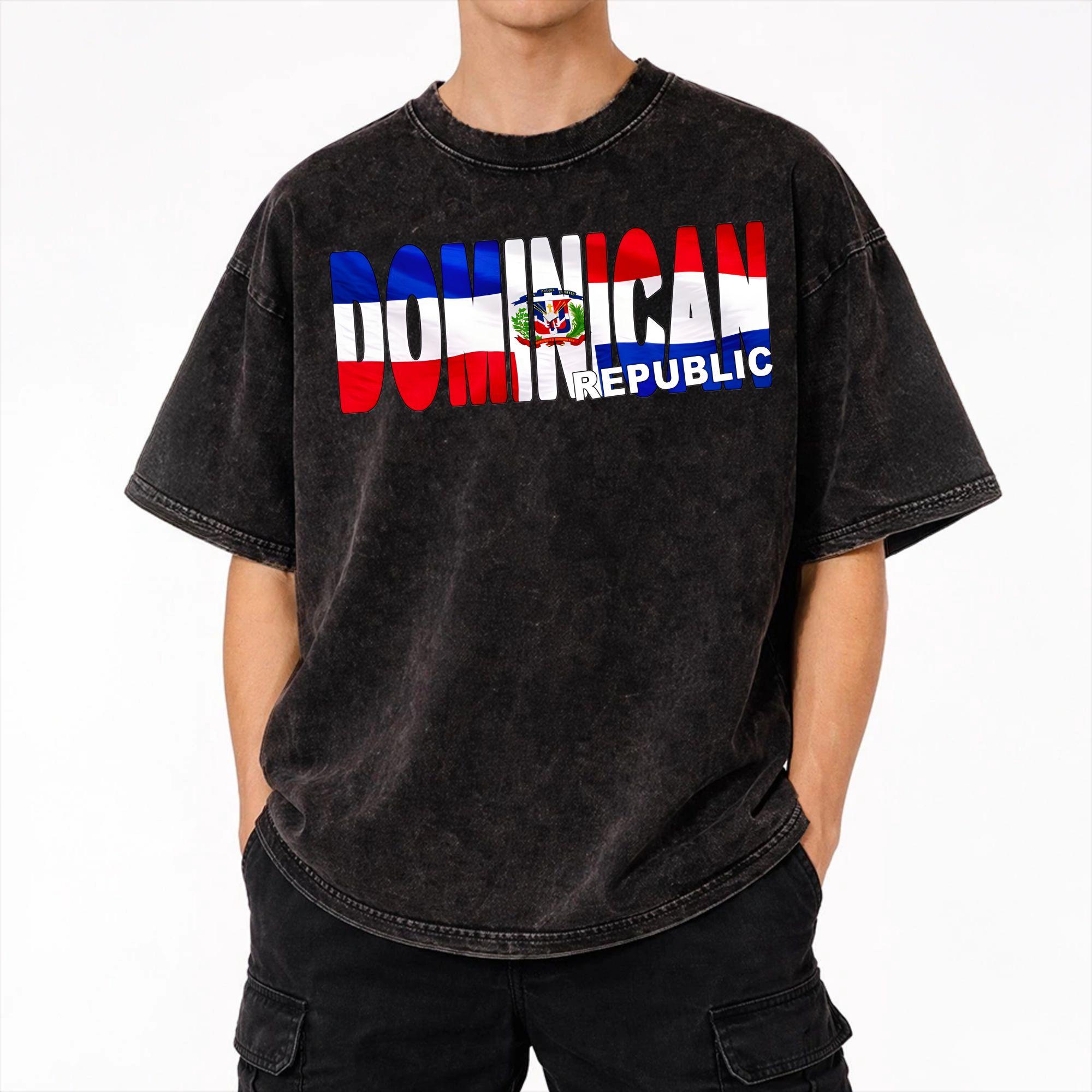Summer DOMINICAN REPUBLIC Flag Flying Washed T Shirt Merch Oversize T-Shirt for Men Women Tee Shirt S разноцветный