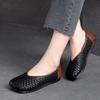 Johnature Vintage Versatile Genuine Leather Woven Flat Shoes Handmade Square Toe Shallow Soft Sole Slip-on Shoes