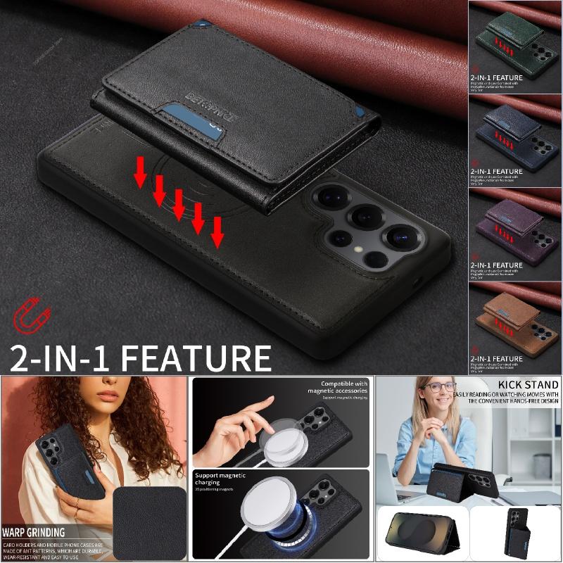 Geteilte Magnetische Kabellose Lade Leder Geldbörse Karten Handyhülle für Samsung Galaxy S25 Edge S24 FE S23 Plus S22 Ultra S21 Hülle