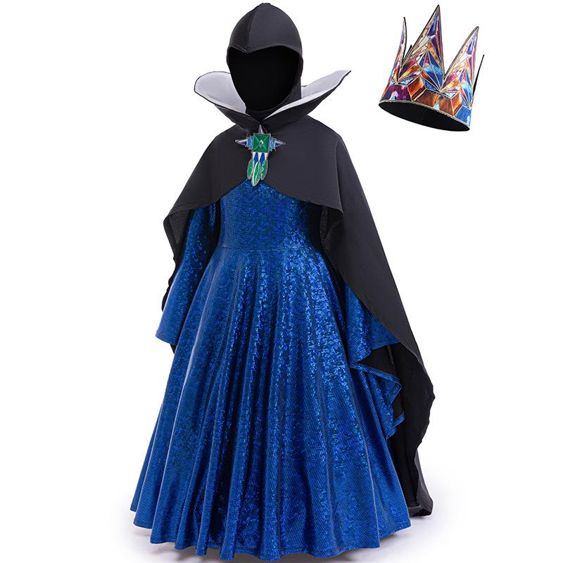 Costume da Cosplay Principessa Regina Malvagia per Bambini con Corona Maschera Gotica Vestito per Festa di Halloween Carnevale Ragazze