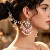 Bohemian Floral Geometric Pearl Tassel Earrings - Ethnic Style for Women