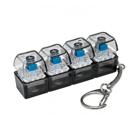 1/2 Stück 4-Tasten Fidget-Tastatur-Spielzeug mit Licht Stressabbau Transparente Kappe Tastatur Finger-Clicker Schlüsselanhänger Dekompressionsknopf Sensorisches Spielzeug