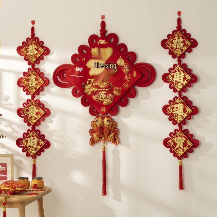 Chinesischer Knoten 3D Fu-Zeichen Anhänger für Wohnzimmer oder Eingang - Festliche Frühlingsfest Wandbehang