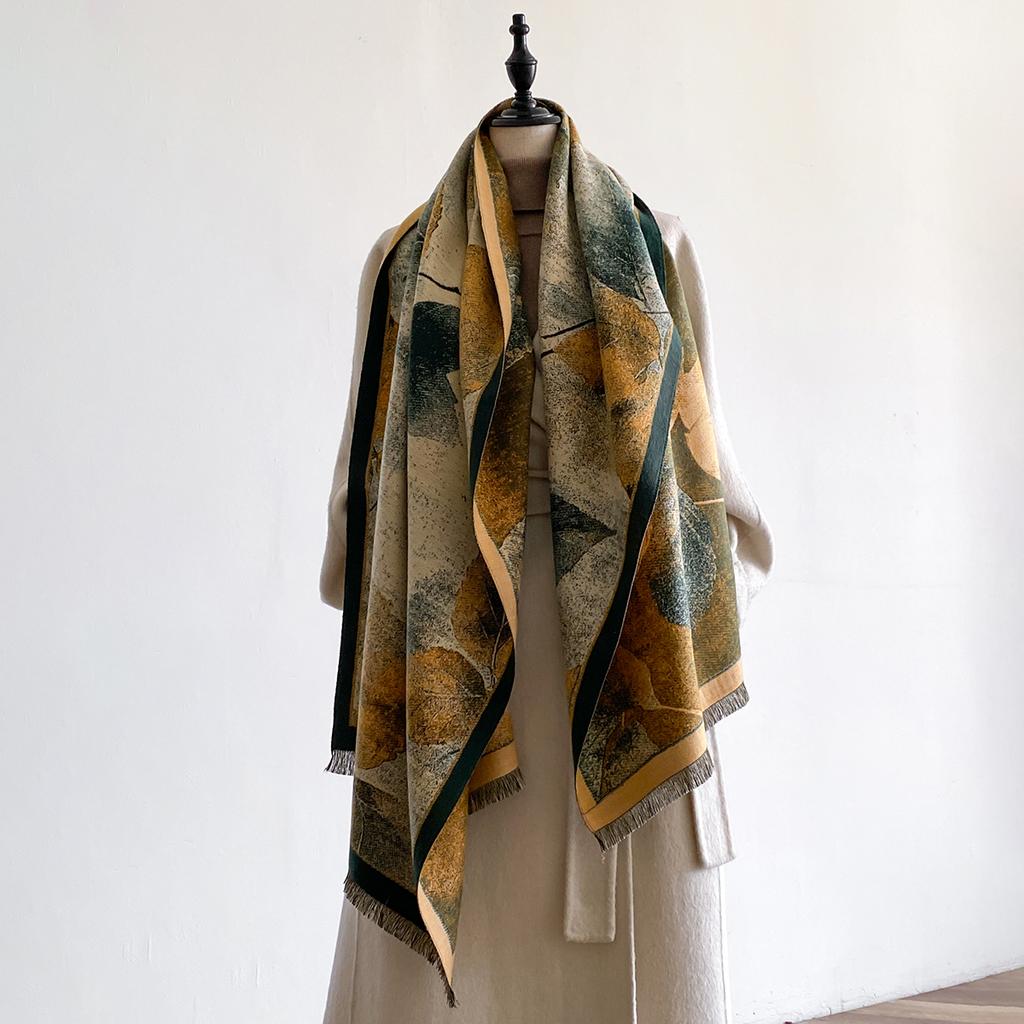 Luxury Winter Women Imitation Cashmere Scarf Oil Painting  Pashmina Blanket Poncho Scarves Female Elegance Print Shawl