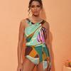 Crisscross Halter Backless One-Piece Swimsuit Set for Women - 2024 Beach Vacation Collection