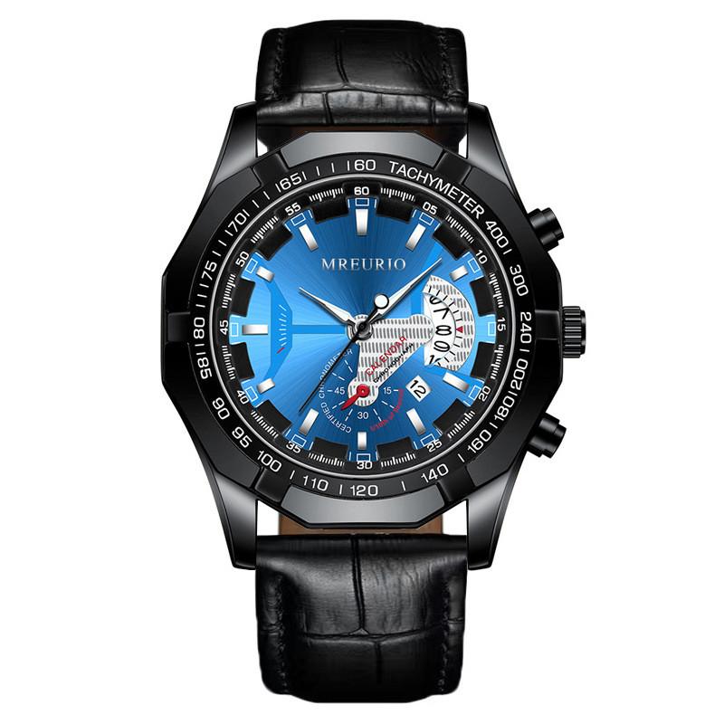 

Mens Fashion Watch With Quartz Movement And Leather Strap For Casual Wear Black Blue