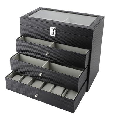 Glasses Display Case Carbon Fibre Grey Liner 4 Tiers 27 Slots Sunglass Glasses Storage Holder Box