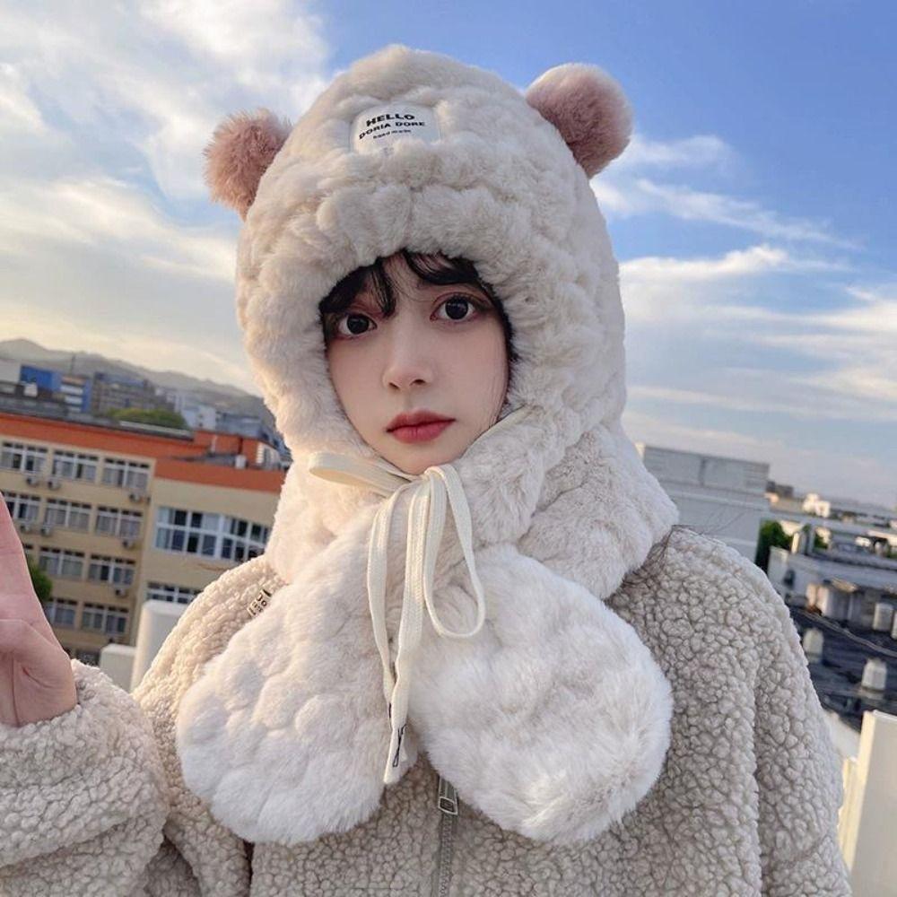 Thickened Ear Protection Cap Plush Balaclava Hat Fashion Bear Ears Beanies Hat Female/Girls