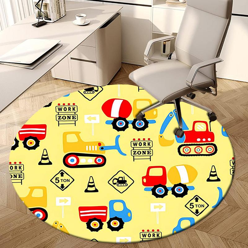 1PC construction vehicles Non-Slip Floor Round carpet, Office, family, bedroom, Large Area Rug Indoor Rugs, Vibrant Colors-Z0464