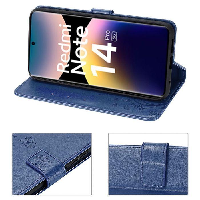 Hülle für Xiaomi Redmi Note 14 Pro 5G (nicht für 4G) Schutz Kunstleder Relief Floral Artistisch - Marineblau