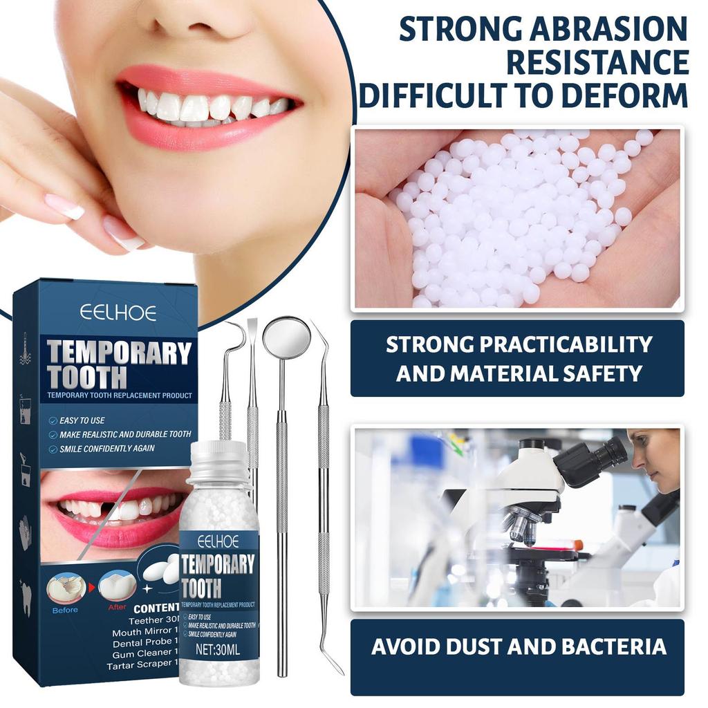 30ml Teeth Repair Kit Temporary Solid Tooth Hole Repair Materials Practical Unisex Adults with 4 Dental Tools Tooth Beauty Tool