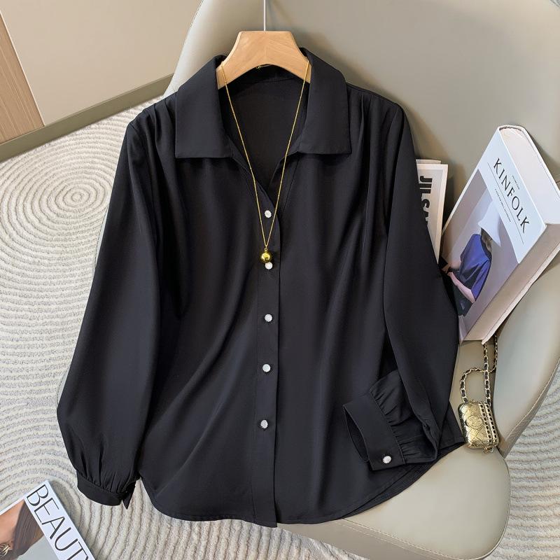 

Chic French V-Neck Women s Shirt - Spring/Autumn 2026, Professional Interview Formal Wear, Loose Casual Long-Sleeved Top 2XL чёрный