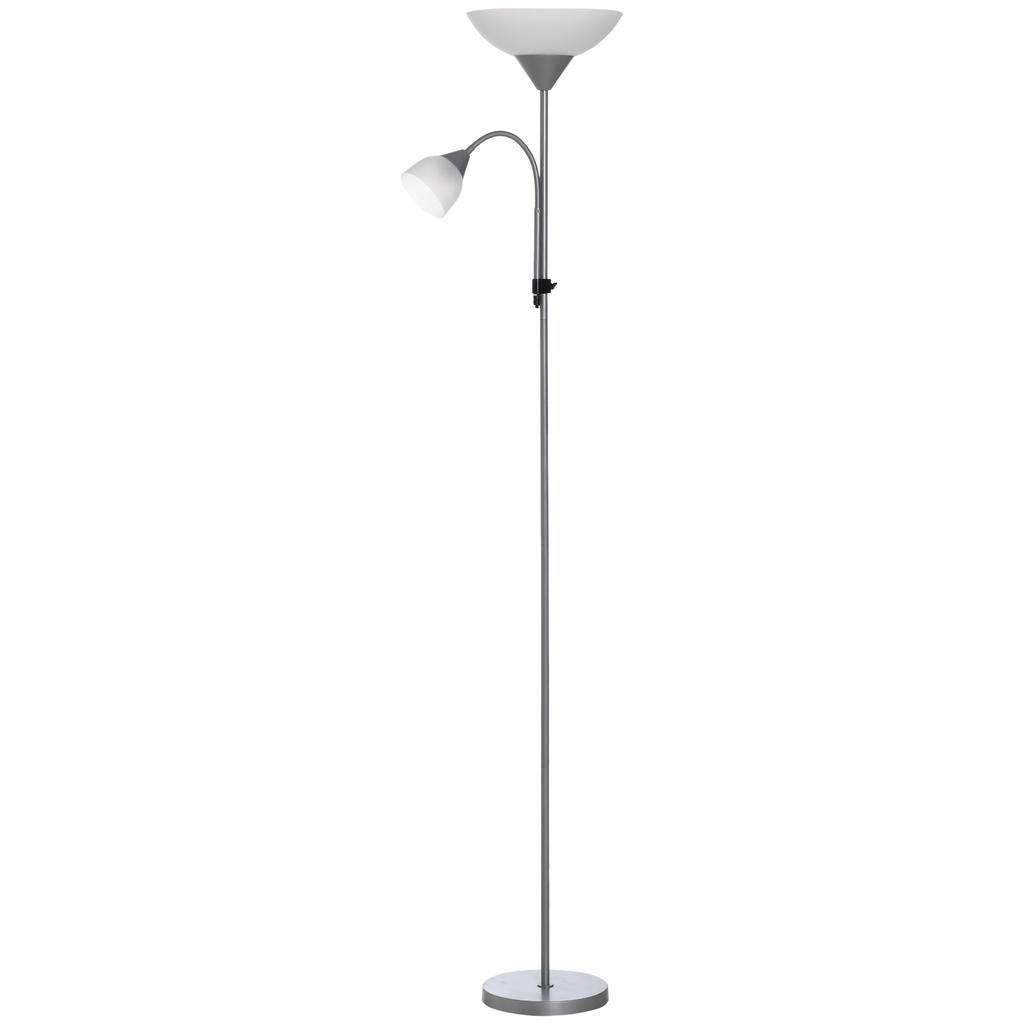 LED Floor Lamp for Living Room, 180cm Tall Standing Lamp, Mother and Child Uplighter with Adjustable Gooseneck, Silver Tone