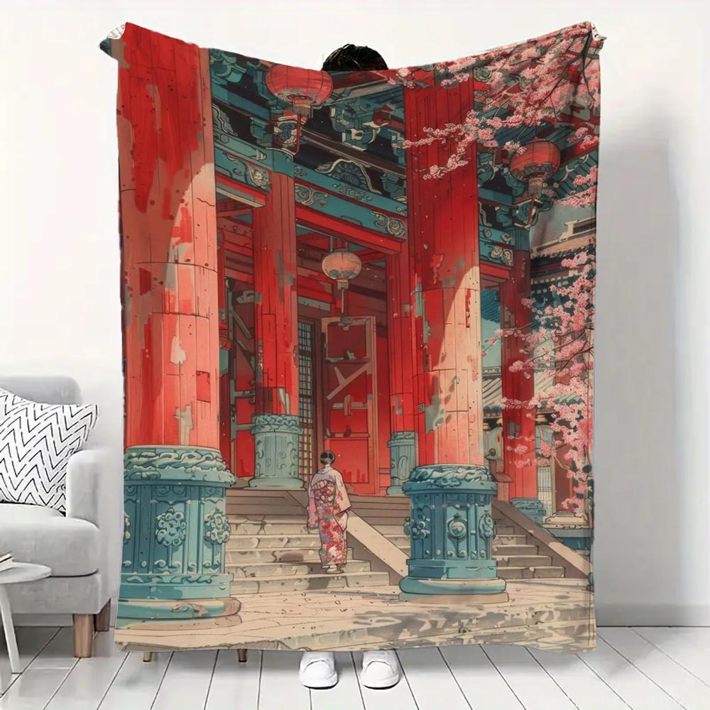 Japanese Landscape Samurai Geisha Flannel Fluffy Throw Camping Blanket for Children Adult Sofa Throw Blanket Modern Fashion Gift