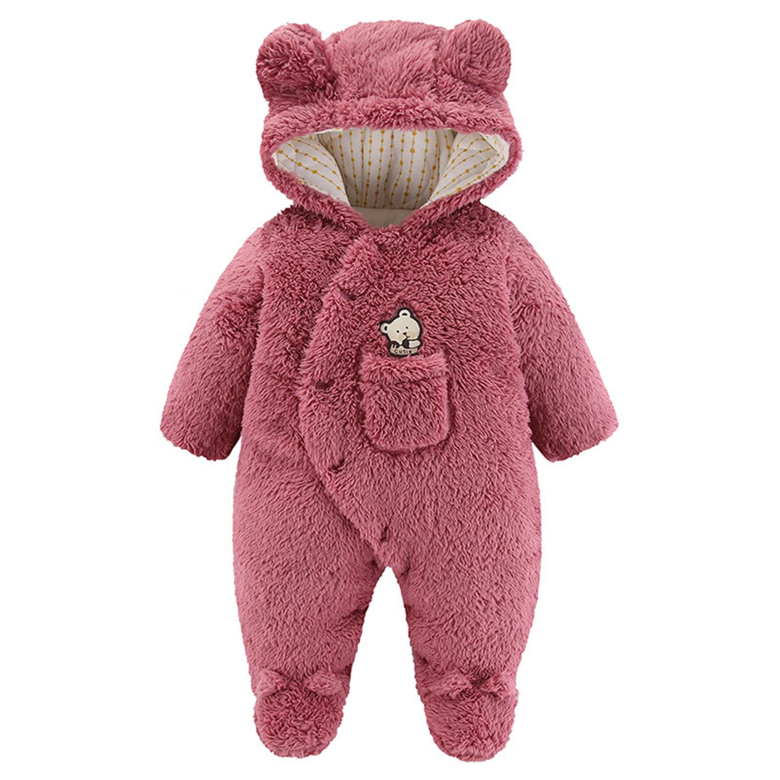 

Cute Furry Comfortable And Warm Winter Clothing For Newborns Rompers 12 гарячі рожевого кольору