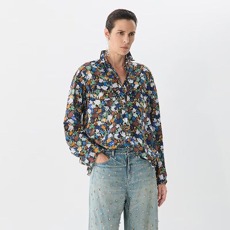 JNBY Women's 2025 Spring Liberty Floral Cotton Loose Long Sleeve Shirt