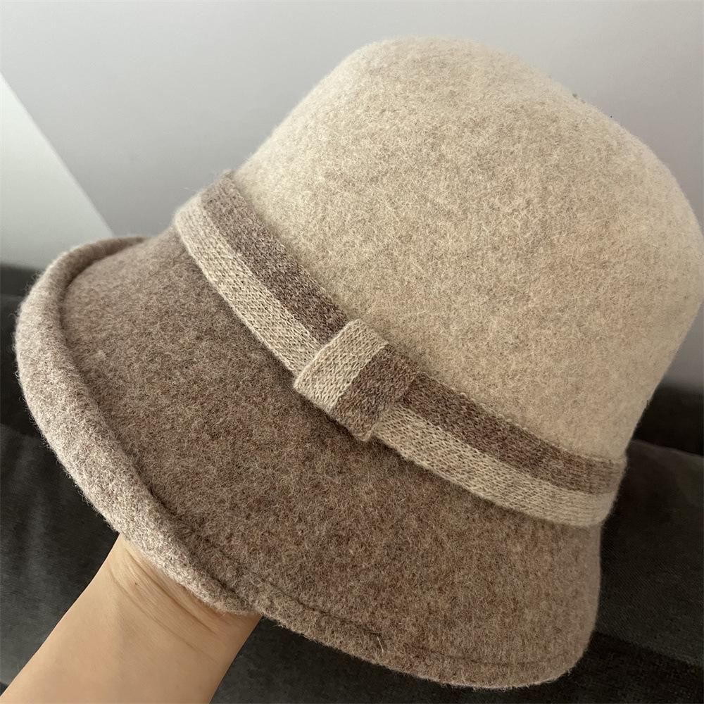 Wool hat women's autumn and winter elegant top hat small edge versatile face small high-end warm casual bucket hat