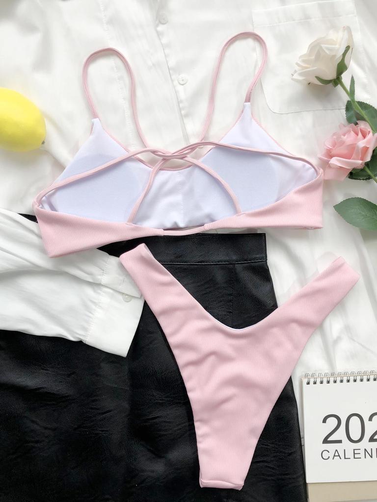 Damsexig Bikini med Korsrygg Tvådelad Baddräkt