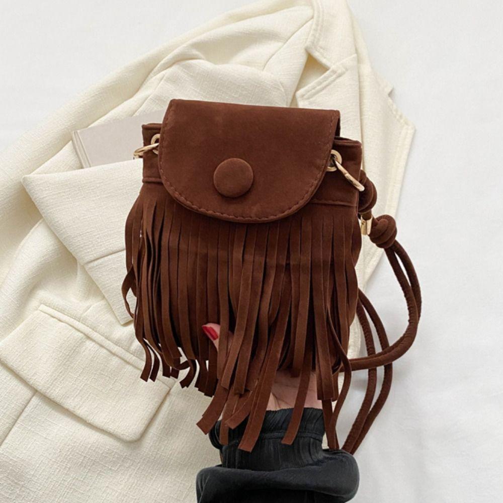 Nylon Bohemian Fringed Crossbody Bag Square Bag Tassel Shoulder Bag Bohemian Shoulder Bag  Daily