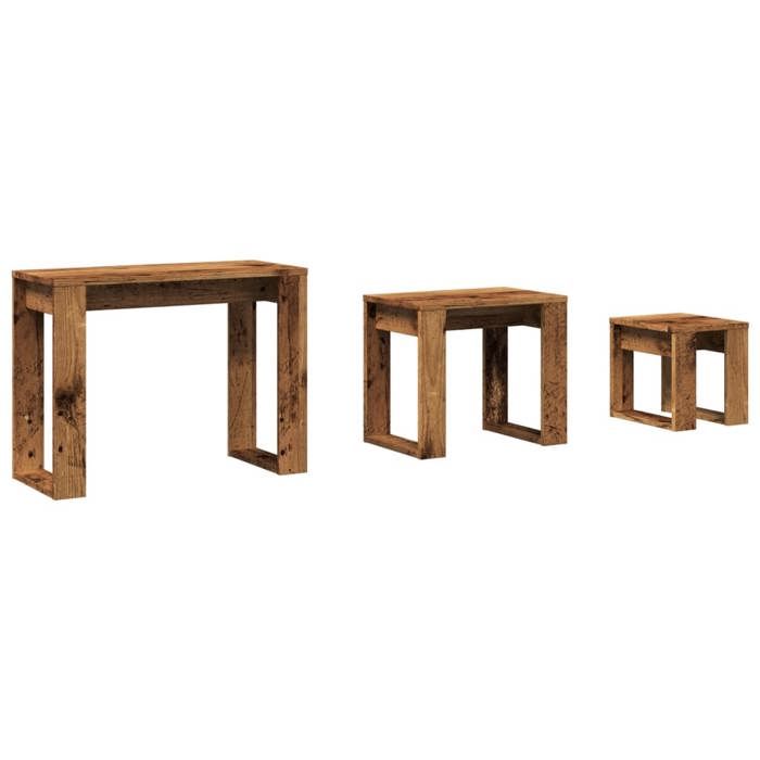 VidaXL Tables gigognes 3 pcs vieux bois bois d'ingénierie, support gigogne, ensemble de tables gigognes, table basse 856678