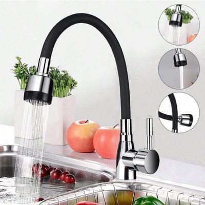 Modern 304 Stainless Steel Kitchen Faucet with Silicone Hose - Adjustable, Ceramic Valve Core, No Electricity Required.