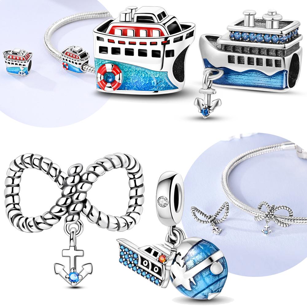 Copper Pendants Fit Diy Original Travel Charm Blue Cruise Ship'S Anchor Bracelet Necklace Fashion Party Jewelry