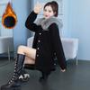 Winter Fashion Women Thickened Fleece Denim Coat With Hooded Embroidery Fur Collar Black Denim Jacket