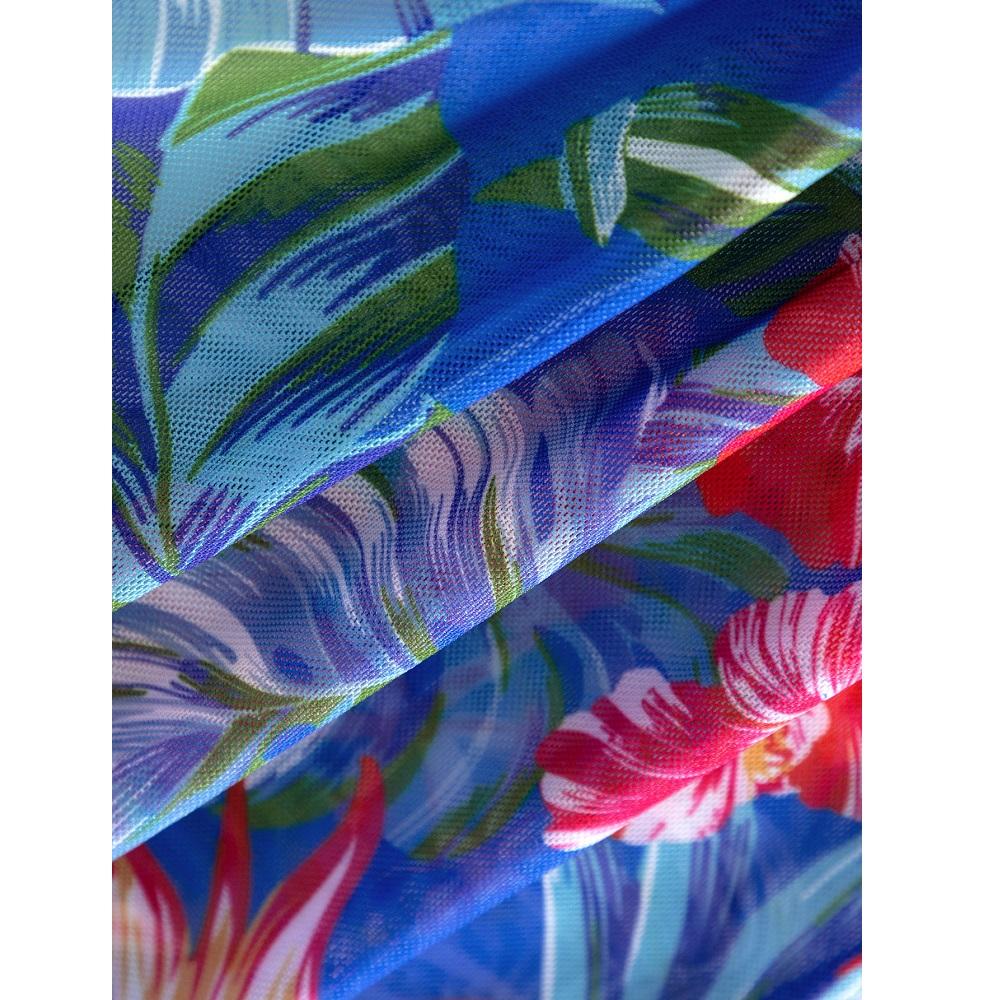 Kvinner tredelt bikinisett Høy midje shorts badedrakter Langermet utskrift Cover Ups Beach Biquinis feminino