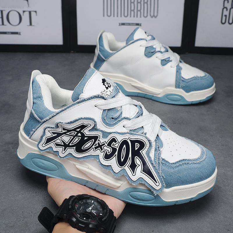 

2024 Весна Новые мужские кроссовки Модные повседневные кроссовки на шнуровке на платформе из вулканизированной стали Спортивные кроссовки для студентов Zapatillas Hombre 39 синий