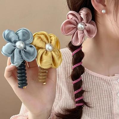 NEW Flower Pearl Telephone Line Hair Loop for Women Versatile Simple Temperament Tie Ponytail Headrope Girls Hair Accessories