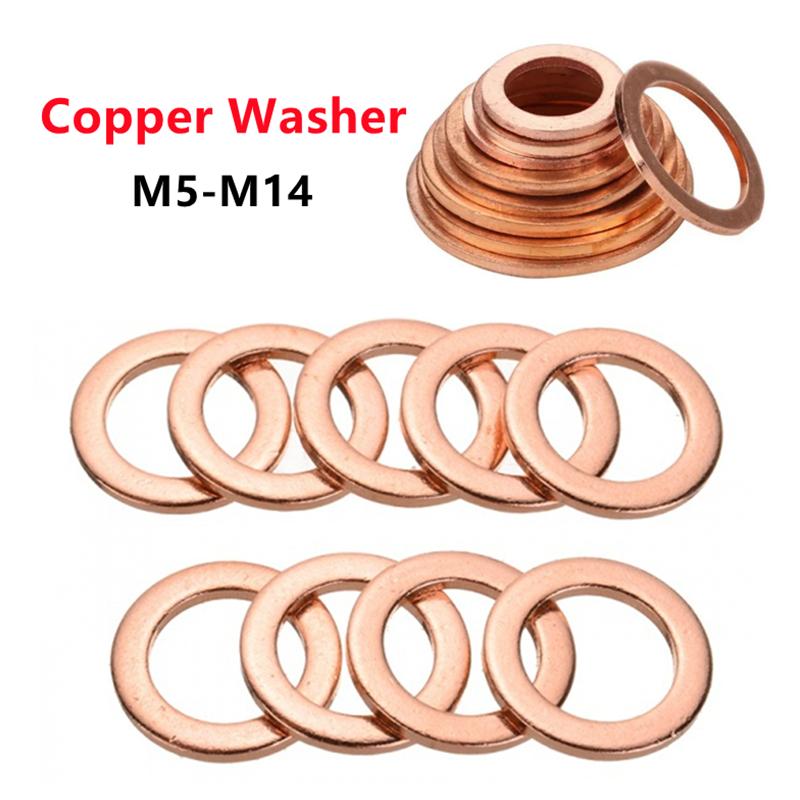 Copper Washer for Oil Sump Plug M5 M6 M8 M10 M12 M14 Sealing Solid Washer Flat Seal Gasket Ring Gasket Flat Seal Ring Fitting Oil Drain Plugs 3