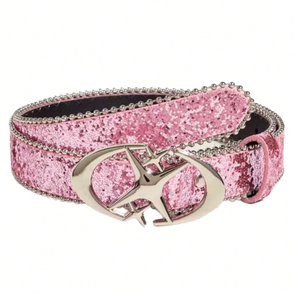 Tendance Nouvelle Ceinture à Sequins Étoile Bi-lune Accessoires Jupe Jean Femme Mode Ceinture Polyvalente pink multicolore