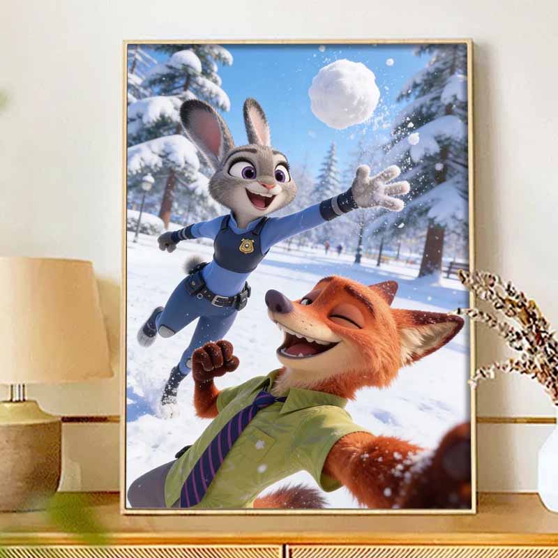 Disney Diamond Painting Kit Zootopia Snow Play Hand Embroidery 5D DIY Diamond Art Home Decor Creative Handicrafts Mosaic Wall Decor Art